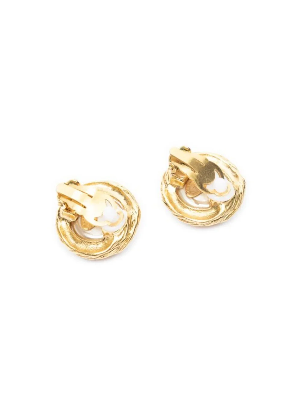 Chanel CC Oval Clip on Earrings Gold Plated